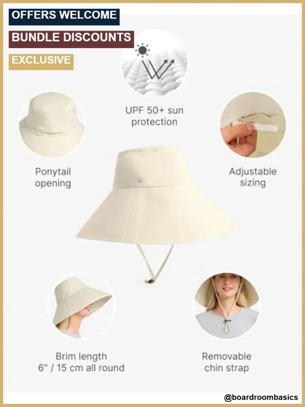 Women's UPF 50+ Wide Brim Sun Hat | Packable Travel Beach Hat